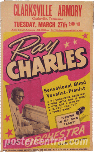 Ray Charles concert poster Clarksville